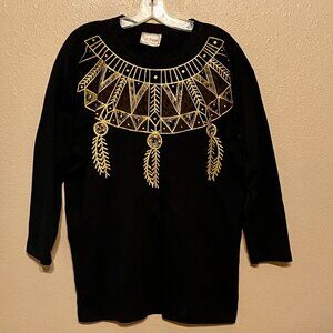 Best Friends Blk Lightweight Sweatshirt Handpainted Feathers Geometric One Size